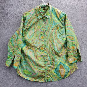 Lauren Ralph Lauren Abstract Art Paisley Button Down Shirt Womens Size 1X 90s